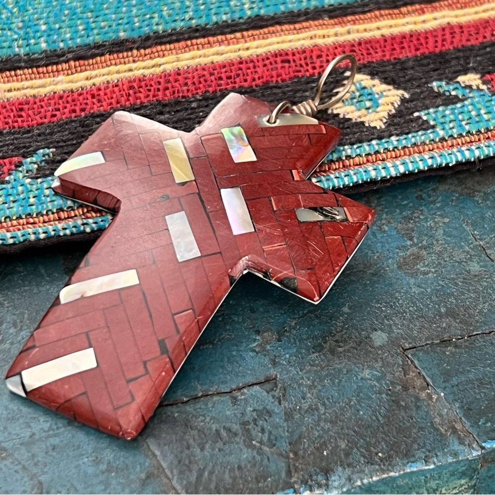 Vintage Native American Mosaic Cross Pendant
